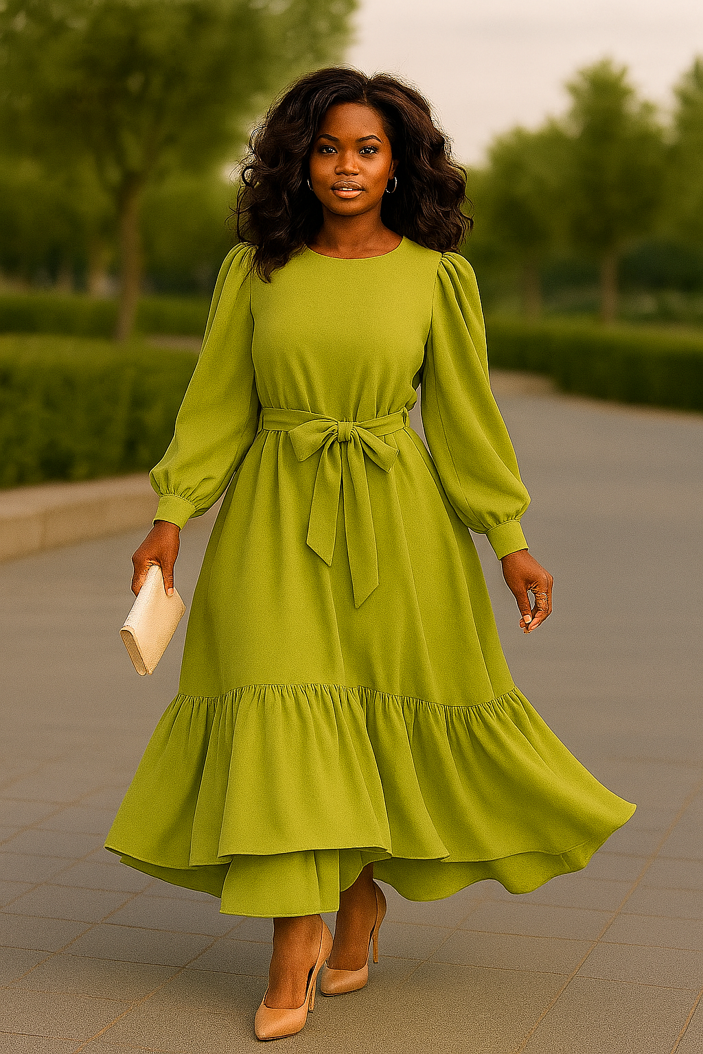 Elegant Chartreuse Tiered Maxi Dress
