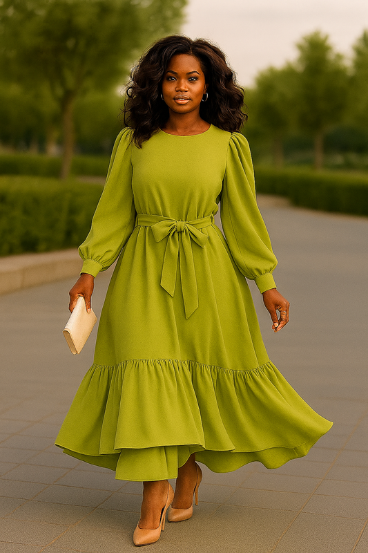 Elegant Chartreuse Tiered Maxi Dress