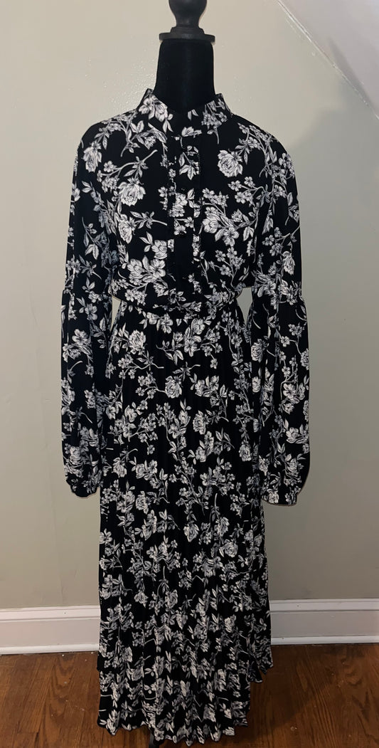 Black and White Floral Abaya
