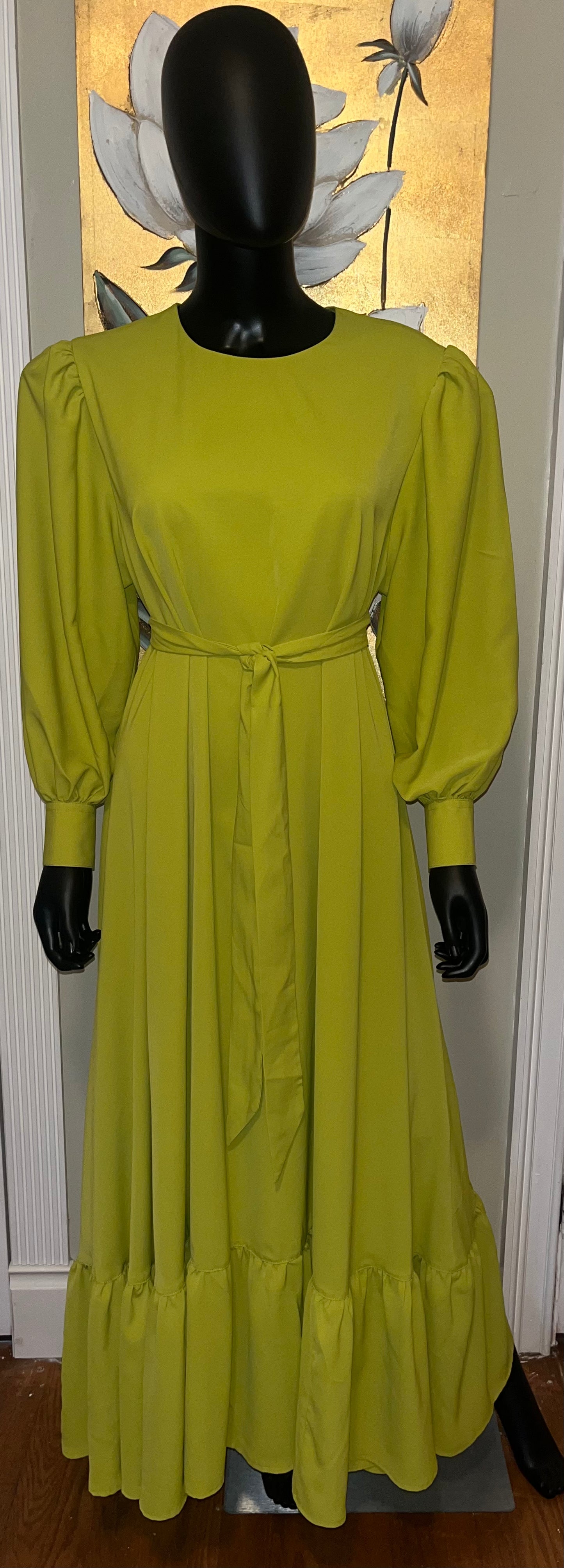 Elegant Chartreuse Tiered Maxi Dress