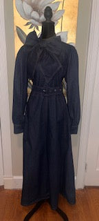 Denim Elegance Bow-Neck Maxi Dress