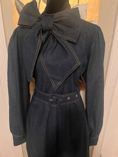 Denim Elegance Bow-Neck Maxi Dress